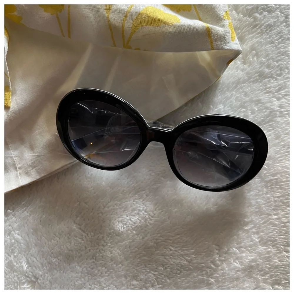 kate spade Black Sunglasses with Blue-Striped Temples